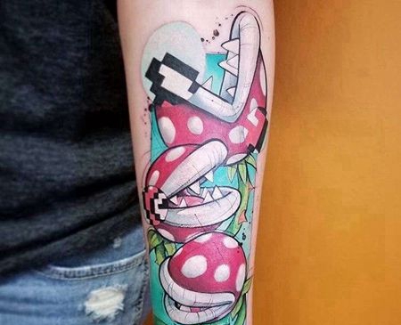 卡通小臂植物大战僵尸食人花纹身图案