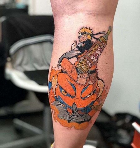 卡通小腿火影忍者鸣人纹身图案