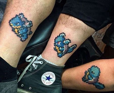 卡通小腿神奇宝贝像素杰尼龟纹身图案