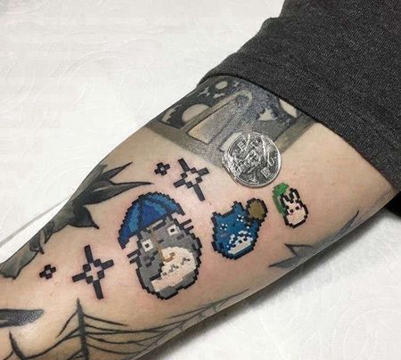 卡通小臂像素宫崎骏龙猫纹身图案
