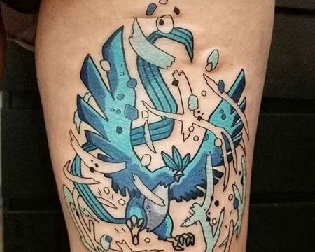 卡通小腿神奇宝贝急冻鸟纹身图案