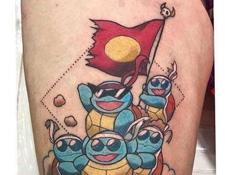 卡通大腿神奇宝贝杰尼龟纹身图案
