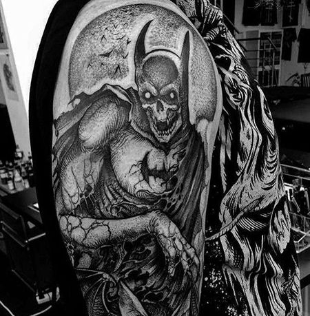 点刺大臂蝙蝠侠骷髅纹身图案