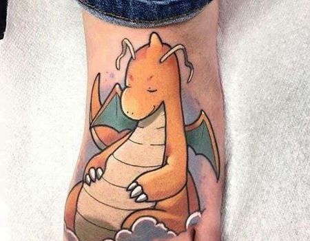 卡通脚背神奇宝贝快龙纹身图案