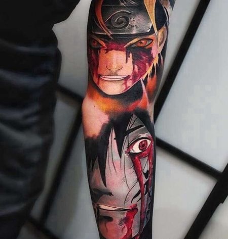 卡通大臂火影忍者佐助鸣人纹身图案