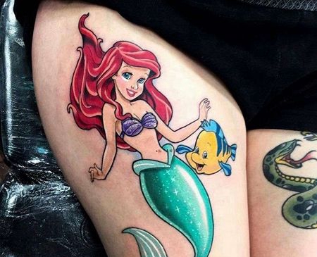 卡通大腿美人鱼纹身图案
