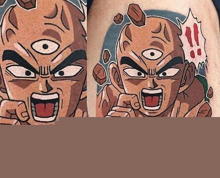 卡通大腿七龙珠天津饭纹身图案