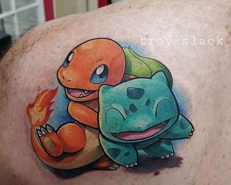 卡通后背神奇宝贝妙蛙种子小火龙纹身图案