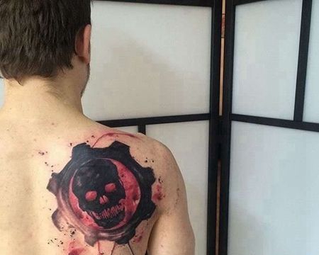 泼墨后背骷髅纹身图案