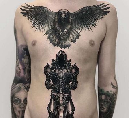 点刺前胸老鹰战士纹身图案