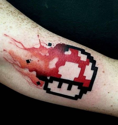 卡通小臂像素超级玛丽纹身图案