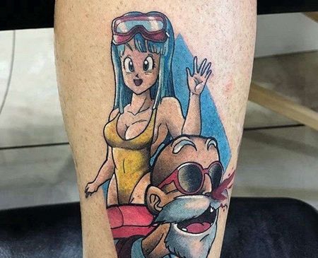 卡通小腿七龙珠龟仙人布尔玛纹身图案