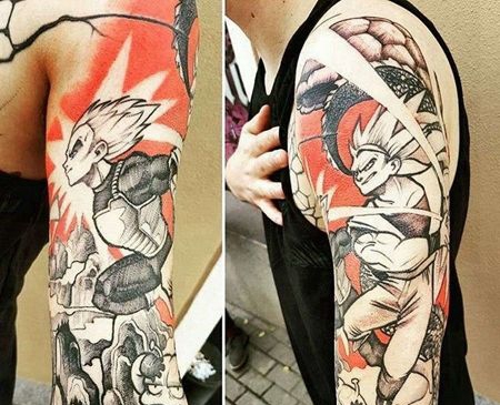 卡通大臂七龙珠孙悟空超级赛亚人纹身图案