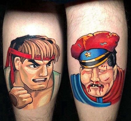 卡通小腿街头霸王纹身图案