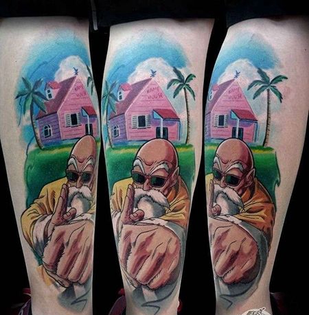 卡通小腿七龙珠龟仙人纹身图案