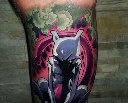 卡通小腿神奇宝贝超梦纹身图案