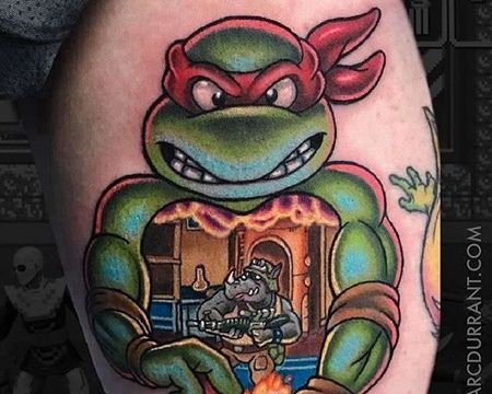 卡通大腿忍者神龟纹身图案