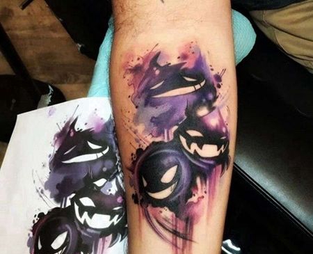 卡通大腿宠物小精灵耿鬼纹身图案