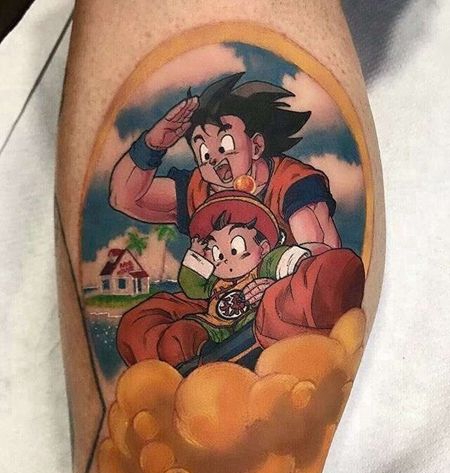 卡通小腿七龙珠孙悟空孙悟饭纹身图案