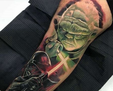卡通小臂星球大战尤达大师黑武士纹身图案
