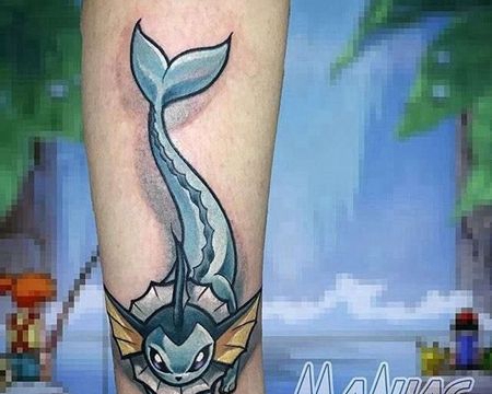 卡通小腿神奇宝贝伊布纹身图案