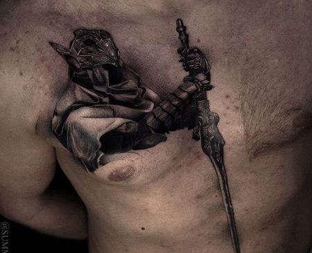 写实前胸战士纹身图案