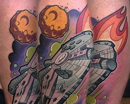 卡通小腿飞碟纹身图案