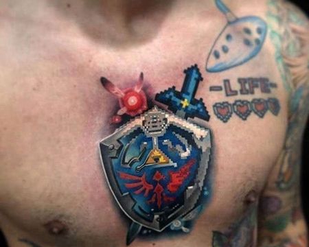 卡通前胸像素盾牌纹身图案