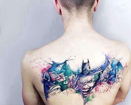 卡通后背水彩蝙蝠侠小丑纹身图案