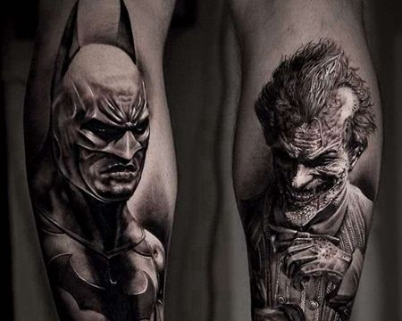写实小腿蝙蝠侠小丑纹身图案