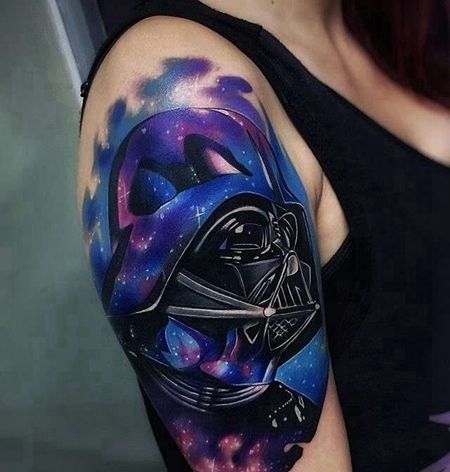 卡通大臂水彩黑武士纹身图案