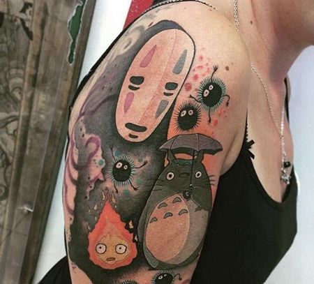 卡通大臂宫崎骏无脸男龙猫纹身图案