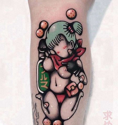 卡通小腿七龙珠布尔玛纹身图案