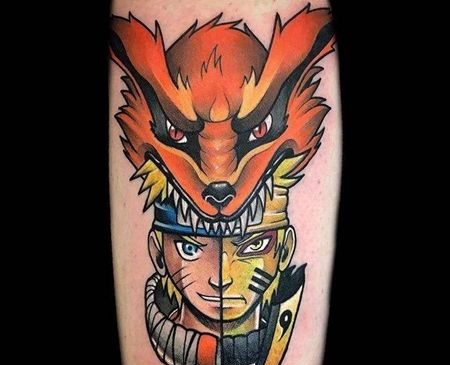 卡通小腿火影忍者九喇嘛鸣人纹身图案