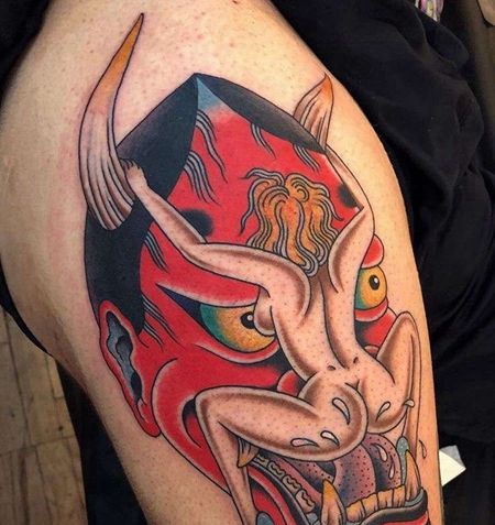 Old School大腿般若女人纹身图案