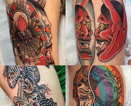 Old School小臂般若老虎纹身图案