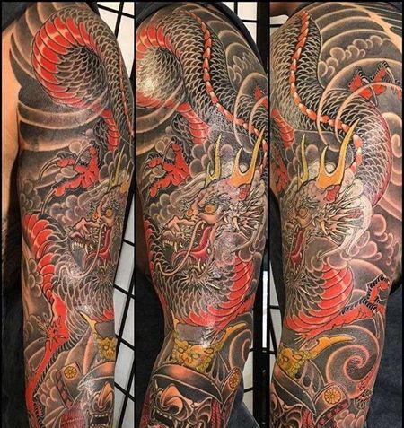日式大臂龙武士纹身图案