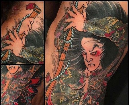 日式侧腰水浒传史进纹身图案