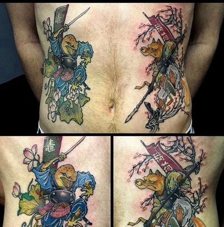 日式小腹青蛙狼纹身图案