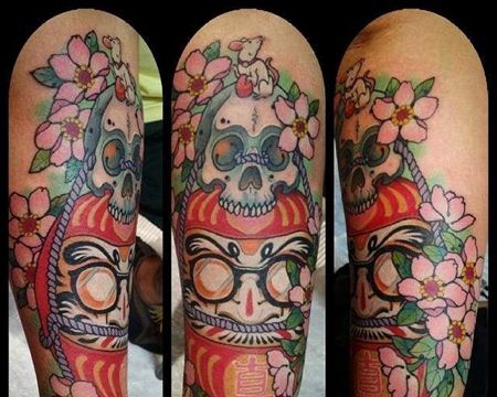 新传统小臂达摩蛋骷髅纹身图案