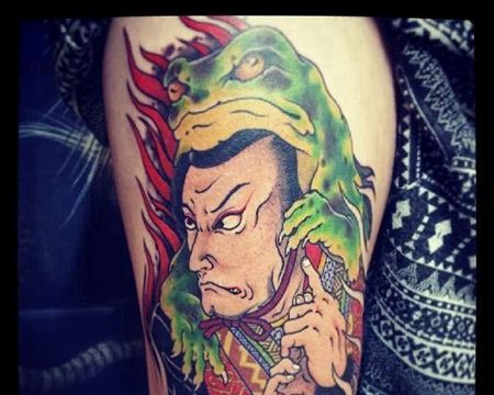 日式大臂武士青蛙纹身图案