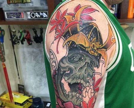 新传统大臂骷髅武士纹身图案