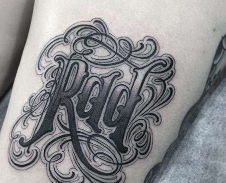 奇卡诺花体字小腿纹身图案