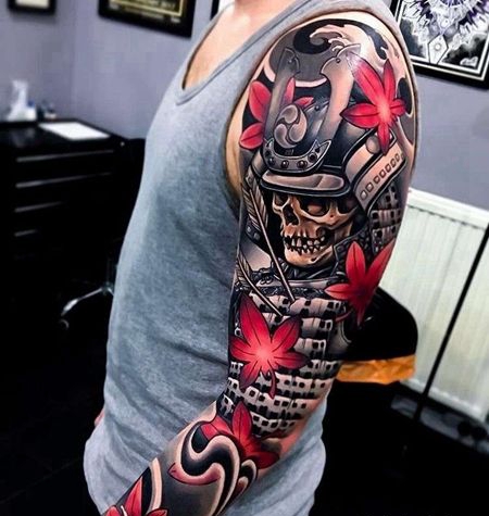 新传统大臂武士骷髅纹身图案