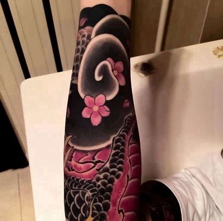 日式小臂板雾纹身图案