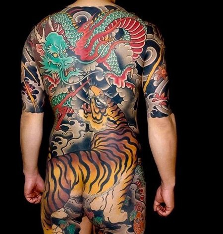 日式后背龙老虎纹身图案