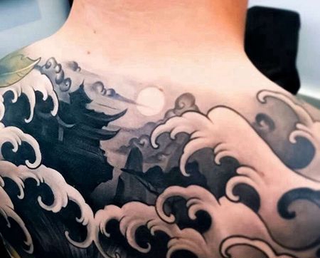 新传统后背建筑纹身图案