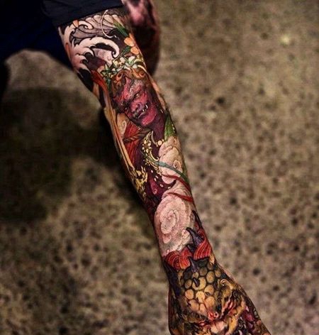 新传统小臂手背雷神唐狮纹身图案