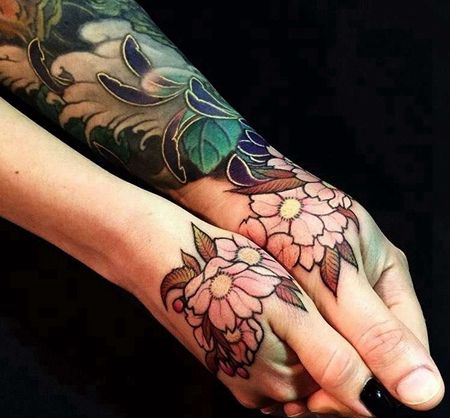 日式手背樱花纹身图案