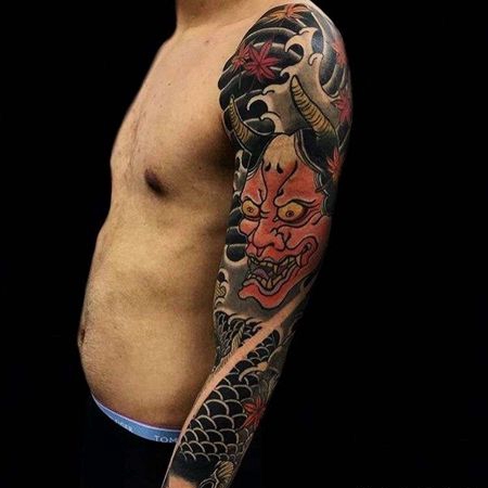 日式胳膊鲤鱼般若纹身图案